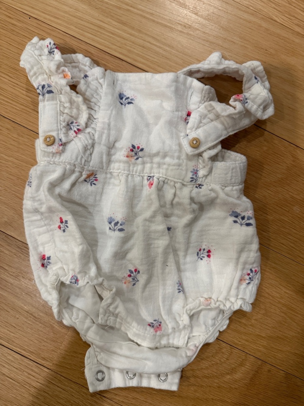 H&M White Baby One-Piece with Pink and Blue Floral Print